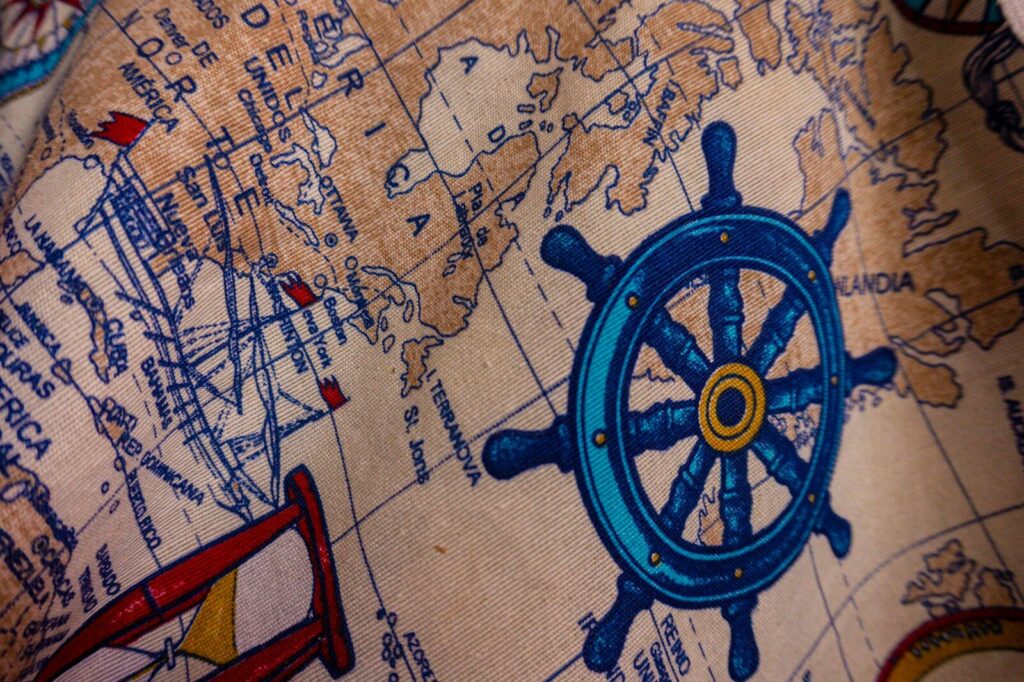 a blue toy on a map