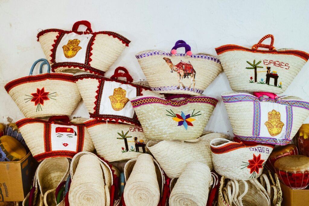 a pile of baskets sitting next to each other